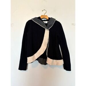 Anthropologie Spiral Womens Hooded Wrap Cardigan Sweater Navy Gray Wool Blend XS
